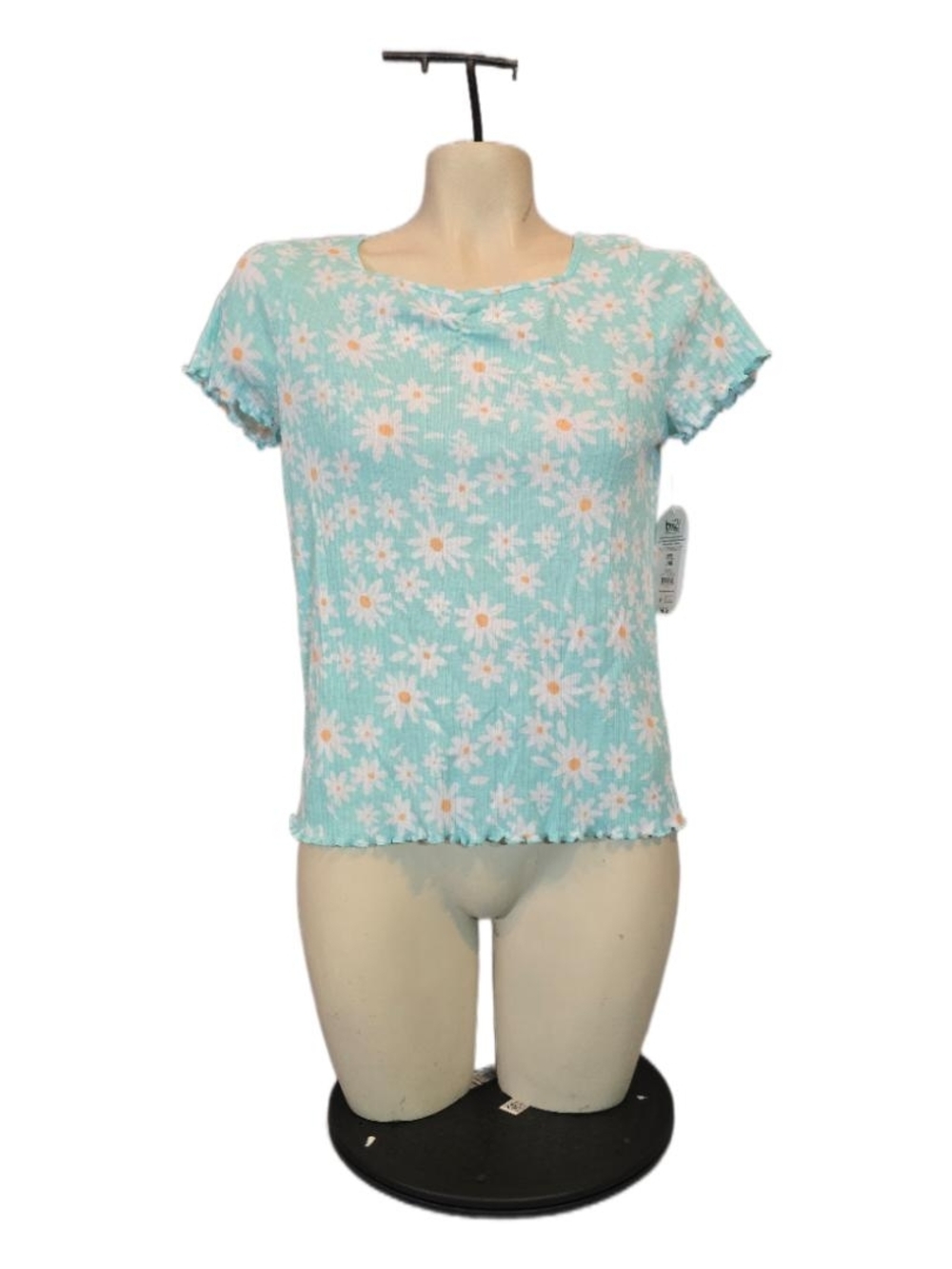 wonder‎ nation Mint Blue Daisy Ribbed Short Sleeve Tee girls XXL